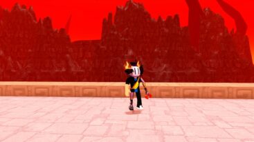 Roblox Fight Da Gorilla Avatar Wearing Silver Helmet And Claw Arm Standing Before Red Rocky Mountains Edges