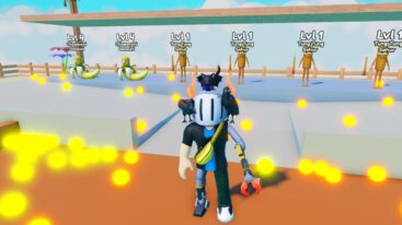 Roblox Italian Brainrot Merge Tycoon Avatar Wearing Silver Helmet And Metal Claw Hand Surrounded By Bright Yellow Balls