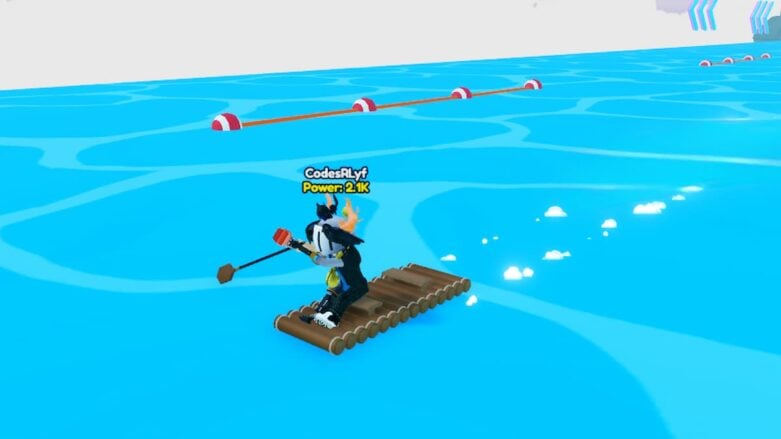 Roblox Kayak Racing Avatar Wearing Silver Helmet Paddling A Kayak Made Of Wooden Logs On Water
