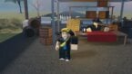 Roblox Mafia Roads Avatar With Blonde Hair And Two Crows Perched On Shoulder Standing Before Mafia Member Behind Desk