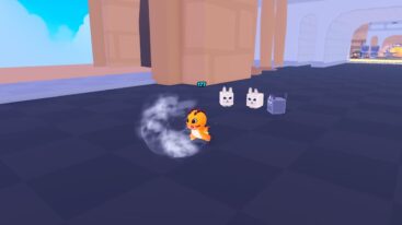 Roblox Monster Training Orange Monster Running Down Road With Two Bunnies And A Cat Pet Floating Behind