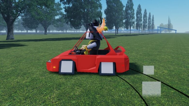 Roblox Shopping Drift At Bloxmartavatar Wearing Silver Helmet Drifting In A Red Car On Grass