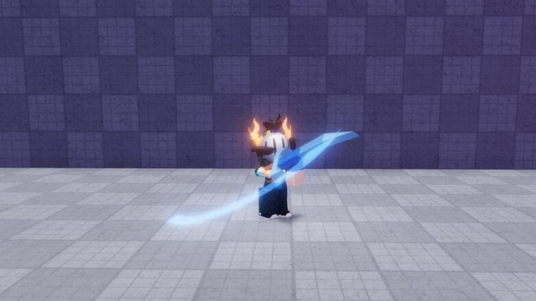 Roblox Something Boss Fights Avatar Wearing Silver Helmet Swinging Blue Sword