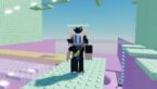 Roblox Troll Gear Tower Avatar Wearing Silver Helmet Standing Before Yelow Pink Bridges