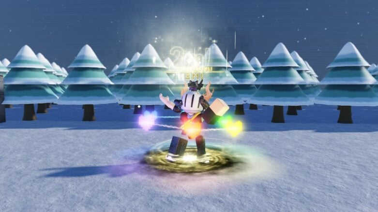 Roblox Undertale Rng Avatar Wearing Silver Helmet Dancinhg Near Snowy Trees