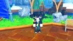 Roblox All Star Tower Defense X Avatar Wearing Silver Helmet Standing Near Bench Grass And Diferent Colored Boulders