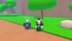 Roblox Anime Attack Avatar Wearing Silver Helmet With Big Left Arm Standing Near Kakasho Pet