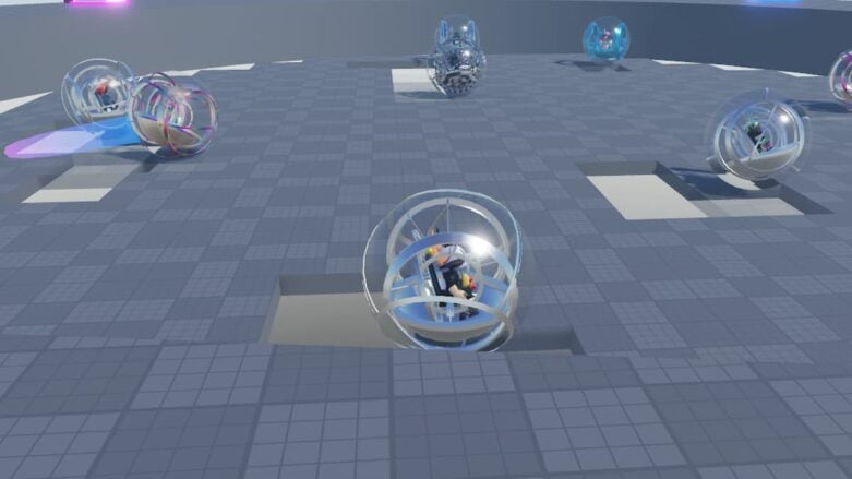 Roblox Ball Battles Silver Balls Containing Avatars Battling Off Against Each Other On Grid Battlefield