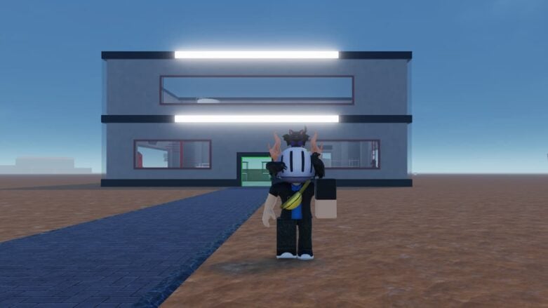 Roblox Breaking Bad Tycoon Avatar Wearing Silver Helmet Standing Outside Grey Building And Black Road