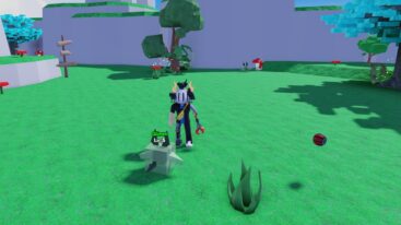 Roblox Catch All Pets Avatar Wearing Silver Helmet And Claw Arm Standing Near A Green Pet Called A Glimm