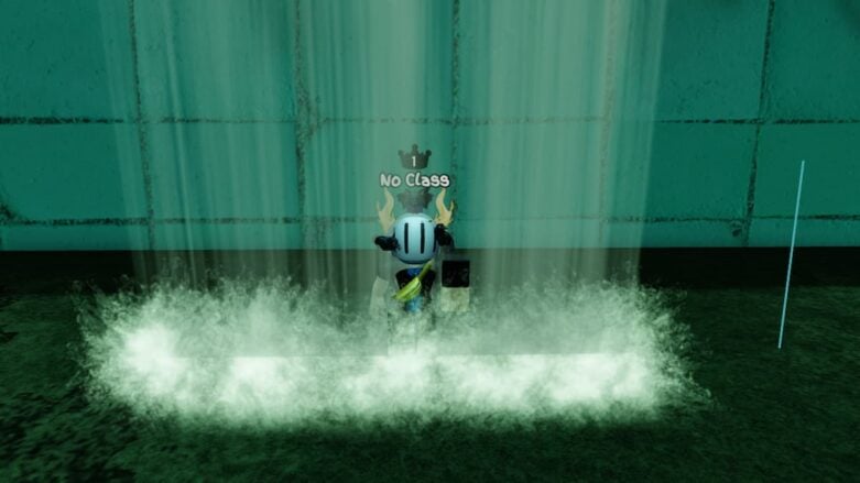 Roblox Dead Sewers Avatar Wearing Silver Helmet Standing Underneath A Waterfall In A Sewer