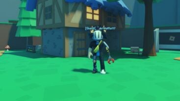 Roblox Dungeons Incremental 2 Avatar Wearing Silver Helmet And Claw Arm Standing Outside Village Hut