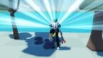 Roblox Evolution Incremental Avatar Wearing Silver Helmet And Metal Claw Arm Shining Beams Of Light From Head