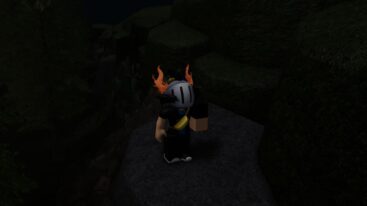 Roblox Fight The Shooter Avatar Wearing Silver Helmet And Massive Left Arm Standing On Boulder Late Into The Night