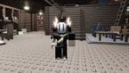Roblox Forgotten Avatar Wearing Silver Helmet Standing In Brown Room With Chairs Stairs And More
