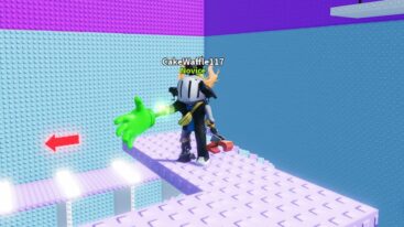 Roblox Free Slap Tower Avatar Wearing Silver Helmet And Claw Arm Holding Green Slapping Glove