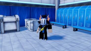 Roblox Goalbound Avatar Wearing Silver Helmet Standing Near Blue Lockers And Benches