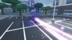 Roblox Heaven Stand Avatar Wearing Silver Helmet Firing Out Purple Laser From Eyes In Parking Lot