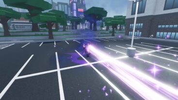 Roblox Heaven Stand Avatar Wearing Silver Helmet Firing Out Purple Laser From Eyes In Parking Lot