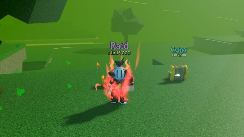 Roblox Max Your Aura Avatar Wearing Silver Helmet Covered In A Raid Red Aura Near A Cyber Chest