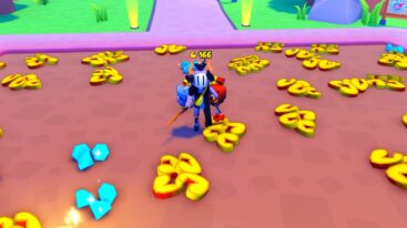Roblox Pet Warriors Avatar Wearing Silver Helmet Holding Wooden Sword Standing On Dirt Filled With Gold And Gems