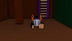 Roblox Rampage Avatar Wearing Silver Helmet With Bat On Top And Flaming Spikes Lying Down Near Tree And Purple Ladder