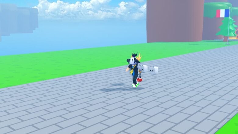 Roblox Run For Money Avatar Wearing Silver Helmet Runnings With Floating Grey Cats Behind