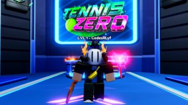 Roblox Tennis Zero Avatar Wearing Silver Helmet And Holding Red Tennis Racket Standing Near Tennis Zero Sign