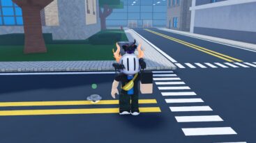 Roblox Totally Accurate Tops Avatar Wearing Silver Helmet With Big Left Arm Standing Beside Spinning Disc