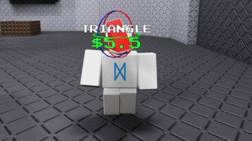 Roblox Triangulate White Avatar With Triangle Emblem On Chest Holding Red Triangle Piece Worth 5 5