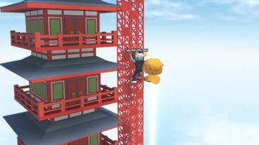 Roblox Anime Climb And Jump Avatar Wearing Silver Helmet Climbing Red Girder With A Floating Blonde Pet Behind
