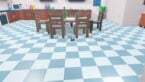 Roblox Catch The Fly A Fly On The Square Blue White Tiled Kitchen Floor Near Table And Chairs