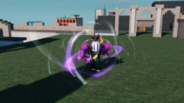 Roblox Clash Battlegrounds Avatar Wearing Silver Helmet Encased In A Purple Aura