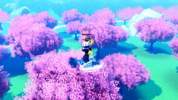 Roblox Cultivation Legacy An Avatar Wearing Silver Helmet On Fire Riding On A Blue Flying Sword Flying Over A Pink Petal Tree Orchard