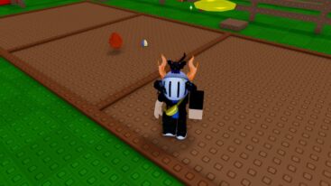 Roblox Grow A Brainrot Avatar Wearing Silver Helmet With Cat On It Standing On Dirt With Two Eggs Growin