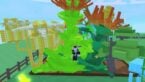 Roblox Growing The Garden Avatar Wearing Silver Helmet Standing On Giant Plants Flowers In There Garden