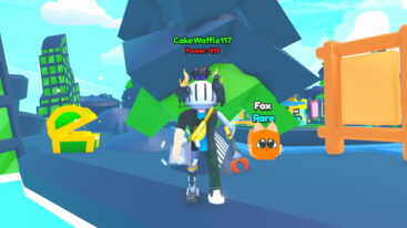 Roblox Hacker Showdown Simulator Avatar Wearing Silver Helmet And Claw Arm Standing Holding A Keyboard New A Rare Fox Pet And Golden Green Chest