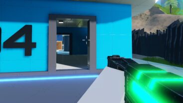 Roblox Laser Tag An Arm Holding A Green Laser Gun Pointing At Blue Building Called 4