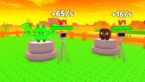 Roblox Make Your Pets Famous A Green Dragon And Brown Bear On Two Seperate Stands Getting Their Photos Taken As The Sun Sets