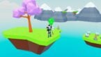 Roblox Mine Your Way Up Avatar Wearing Silver Helmet And Metal Claw Arm Holding Pickaxe On Floating Island In The Sky