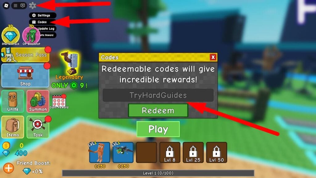 How To Redeem Codes In Just Brainrot Tower Defense Roblox