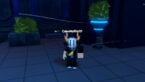 Roblox Anime Ultra Verse A Roblox Character With A White Helmet And Gold Horns Stands On A Grey Tiled Floor In A Futuristic Dark Blue And Purple Room With Glowing Plants