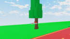 Roblox Build And Race Plane A Blue And Red Plane Flying Past A Tree On A Grassy Field Next To A Red Road Under A Blue Sky