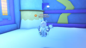 Roblox Cookie Kingdom World A White Roblox Character With A Clock Motif Holding A Staff With A Clock On Top Standing In A Light Blue Room