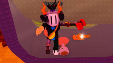 Roblox Crush A Brainrot Avatar Wearing Silver Helmet And Claw Arm Jumping As Brainrots Are Being Crushed Behind