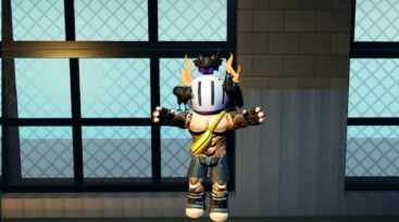 Roblox Mma Fighters A Muscular Roblox Character With A Silver Helmet Gold Horns A Bat And Two Crows On Its Head Standing Indoors