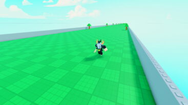 Roblox Run 122958 Studs For A Speedster A Roblox Character With A White Helmet Gold Horns And A Banana Bag Is Running Down A Very Long Green Tiled Path With Trees In The Distance Under A Blue Sky