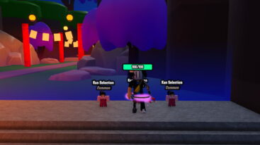 Roblox Slayer Ascension A Silver Helmeted Avatar Wields A Glowing Katana Flanked By Two Kan Selection Pets On Stone Steps Beneath A Purple Overhanging Tree And Japanese Lanterns