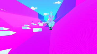 Roblox Slide With Brainrot A Roblox Character Is Sliding Down A Bright Pink Ramp Or Slide In The Sky With A Trail Of White Blocks Behind It