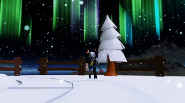 Roblox Snowball Battles A Roblox Character With A Silver Helmet And Horns Standing In A Snowy Landscape With A White Snowy Pine Tree And The Aurora Borealis In The Sky